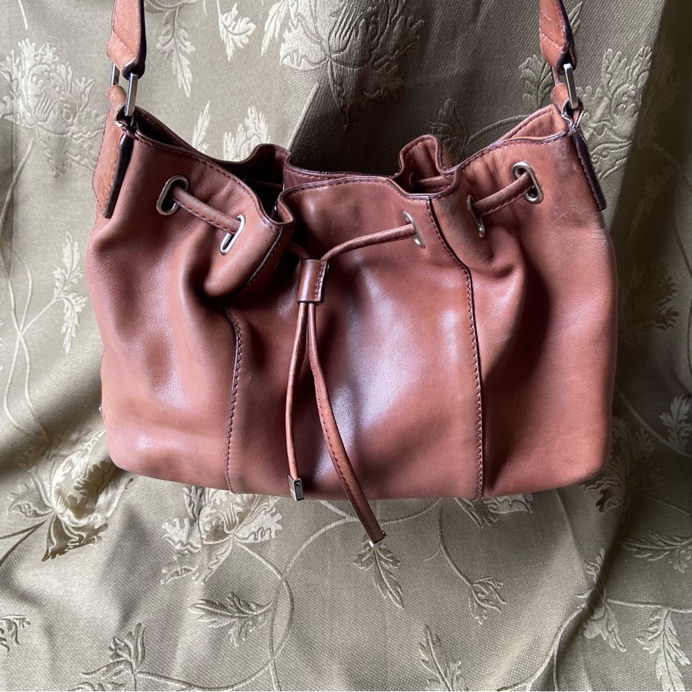 Calvin Klein Dusty Rose Leather Drawstring Shoulder Bag